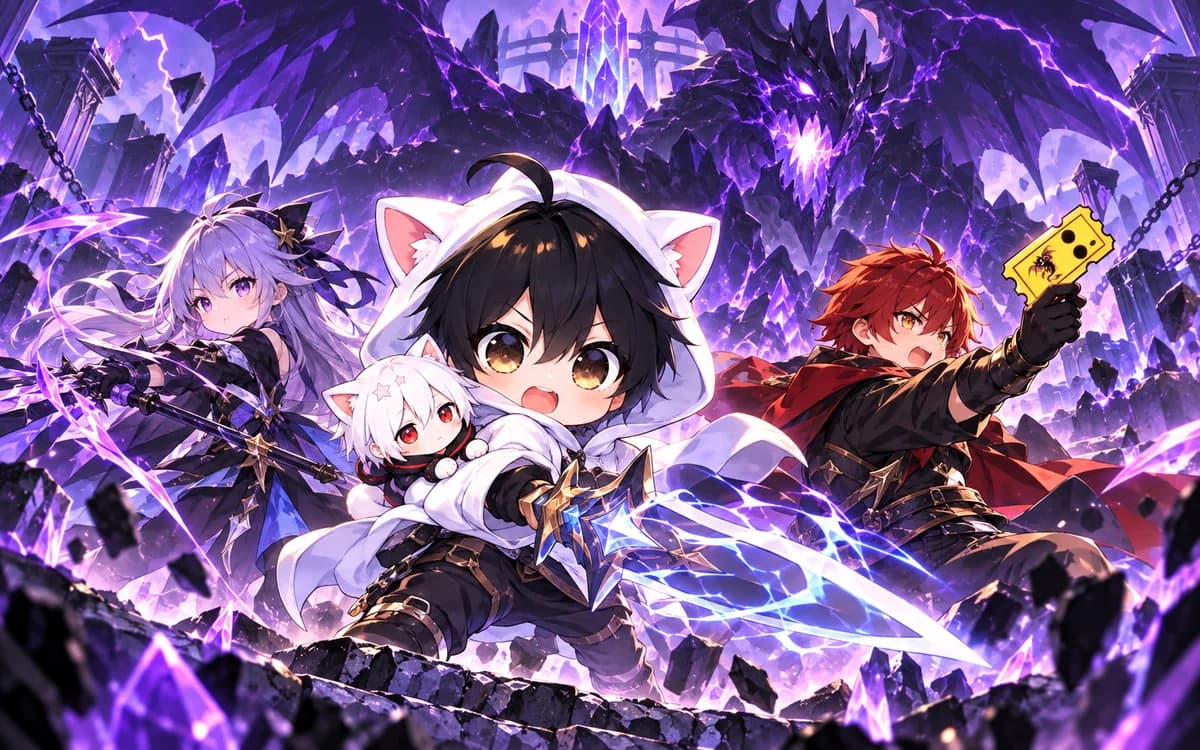 AniChibi charges into a raid beside two allies against a crystal dragon